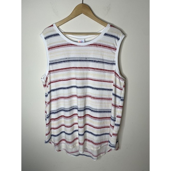 LuLaRoe Tops - LuLaRoe Womens 2XL Tank Top Navy Blue Red Striped COCOA Round Neck NEW 732-17